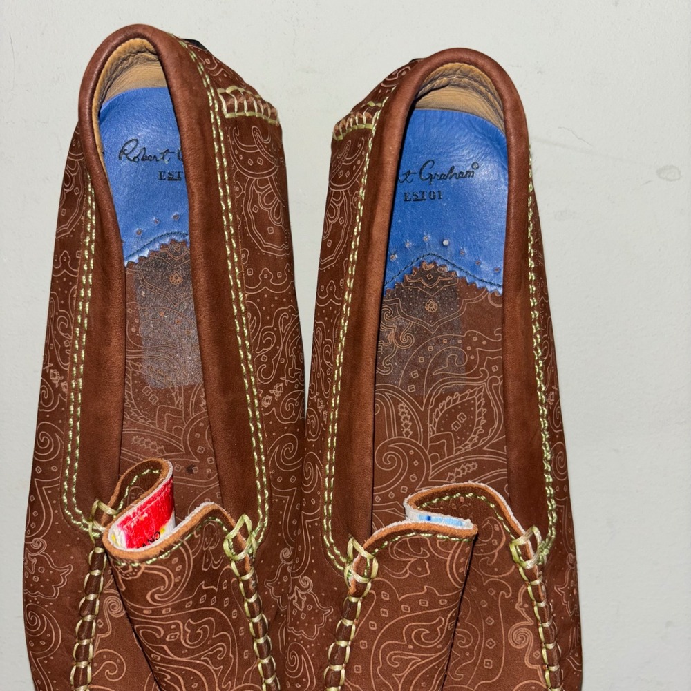 Robert Graham | Mens Size 9 | Brown Paisley Leather Driving Loafer Shoes - Picture 7 of 12